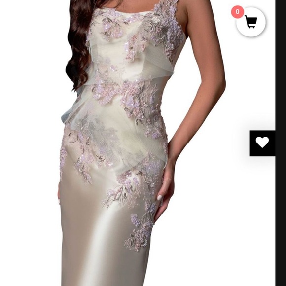 Terani Couture Cream and Pink One Shoulder Dress - Picture 2 of 5